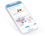 Tilted smartphone screen displaying the GodTools app with options like "Featured lesson" and "Your favorite tools."
