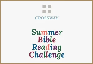 graphic against a clean white background featuring a simple four-square grey symbol above the word 'CROSSWAY' in light blue text at the top. Below this, in a large, decorative serif font, is the four-line title 'Summer Bible Reading Challenge'.